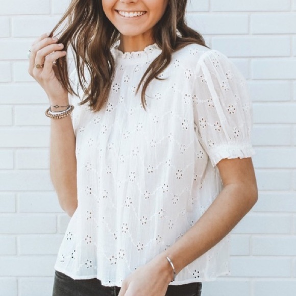Free People White Eyelet Puff Sleeve Blouse Top - Picture 7 of 13
